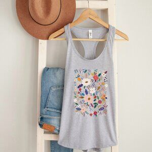 Boho Floral Racerback Tank Top Women Fitted Summer Tank